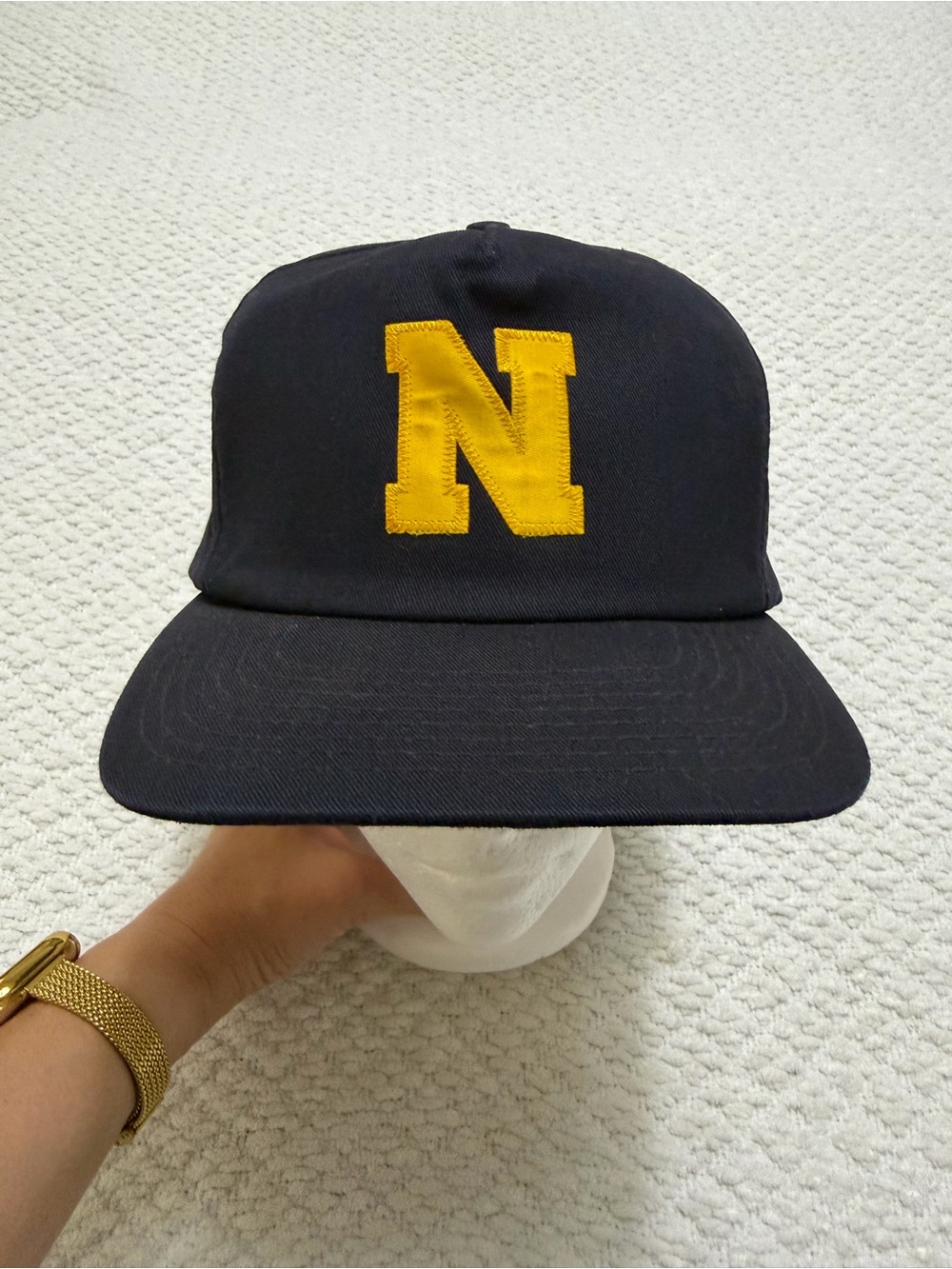 Vintage US Naval Academy Snapback Hat N Logo Made In USA Embroidered Navy